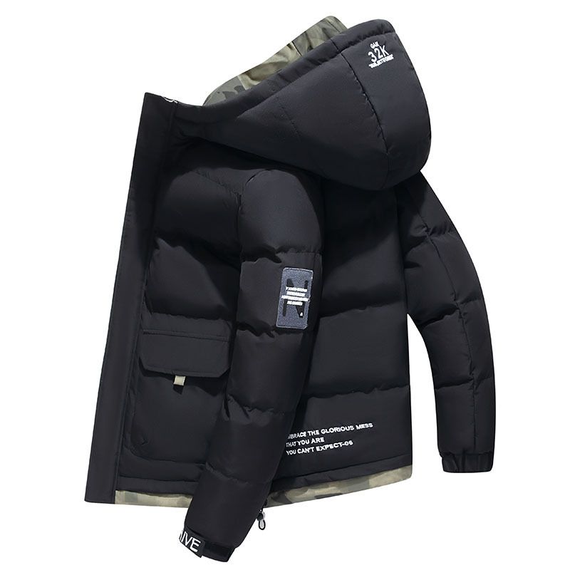 Men's Winter Puffer Jacket | Slim-Fit Quilted Hooded Coat With Zipper (Black/Khaki/Light Blue) | Polyester-Filled Lightweight Warmth_ecoleips.com