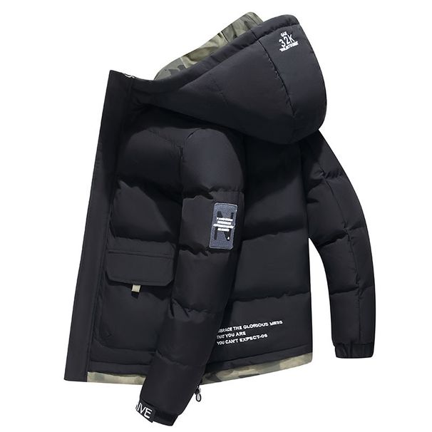 Men's Winter Puffer Jacket | Slim-Fit Quilted Hooded Coat With Zipper (Black/Khaki/Light Blue) | Polyester-Filled Lightweight Warmth_ecoleips.com