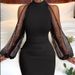 New Autumn And Winter Temperament Slim-fit Hip-wrapped Mesh Splicing Dress_ecoleips.com