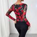 Women's French Romantic Rose Floral Mesh Print U Neck T-Shirt Autumn New Sexy Top_ecoleips.com