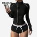 Women's Quick Drying Yoga Jacket Color Block Zip Up Sports Cardigan Long Sleeve Fitted Waist Short Jacket_ecoleips.com