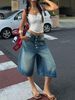 Vintage Washed Denim Shorts With Multi-Button Detail – Relaxed Fit, Mid-Rise, Comfortable Cotton Blend For Casual & Streetwear_ecoleips.com