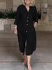 Women's Clothing Loose Ladies Pocket Casual Lapel Single Breasted Cotton And Linen Dress_ecoleips.com