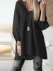 Women's Solid Color V Neck Ruched Lantern Sleeve Top Casual Cotton Linen Shirt American Style_ecoleips.com