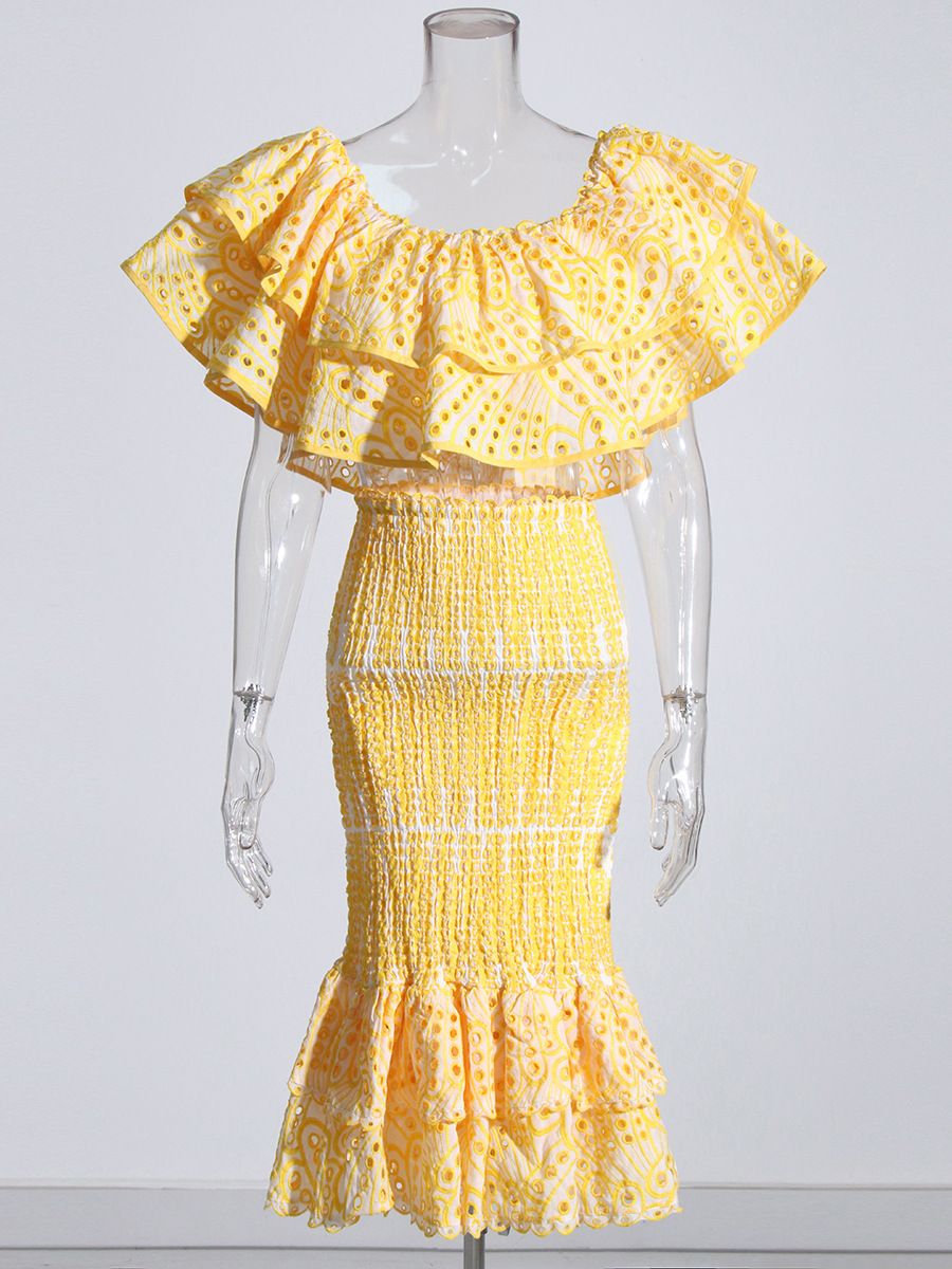 Women's Clothing Sexy Suit For Women Autumn New Style One Shoulder Ruffled Top + Hip Skirt Two Piece Suit_ecoleips.com