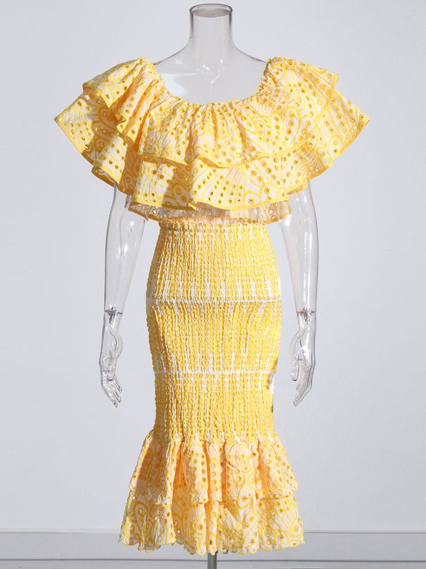 Women's Clothing Sexy Suit For Women Autumn New Style One Shoulder Ruffled Top + Hip Skirt Two Piece Suit_ecoleips.com
