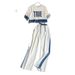 Summer Loose Short Pullover Short Sleeve Top Wide Leg Trousers Contrast Color Two Piece Sports Leisure Suit For Women_ecoleips.com