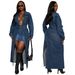 "Stylish Long Sleeve Denim Duster Coat With Pockets - Oversized Open Front Jacket For Women, Streetwear Fashion, S/M/L/XL/2XL"_ecoleips.com