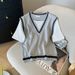 Women's Clothing Summer New Design Version V Neck Two Piece T Shirt Top Ice Silk Knit Sweater Female_ecoleips.com