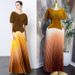 Women's Slim Fit Pleated Suit Set Sparkling Short Sleeve Top & High Waisted Gradient Pleated Skirt Summer Casual Bohemian_ecoleips.com