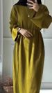 Muslim Fashion Casual Temperament Knitted Round Neck Pullover Puff Sleeve One Step Dress_ecoleips.com