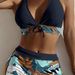 European And American Foreign Trade Swimsuit For Women, Two-Piece High-Waisted Boxer Tie Bikini, Printed Solid Color_ecoleips.com