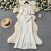 Women's Clothing Heavy-duty Pearl Buckle Waist Lotus Leaf Pendulum V-neck Short-sleeved Knitted Dress_ecoleips.com