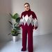 European American Women's Fashion 2025 Autumn Diamond Color Block Lazy Style Pullover Knitted round Neck Sweater Set_ecoleips.com