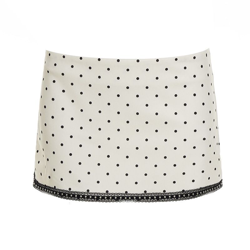 French Polka Dot Contrast Printed Lace Splicing Skinny Neck Suspender Top Spice Girl Sexy Backless Bottom Vest_ecoleips.com