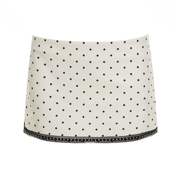French Polka Dot Contrast Printed Lace Splicing Skinny Neck Suspender Top Spice Girl Sexy Backless Bottom Vest_ecoleips.com