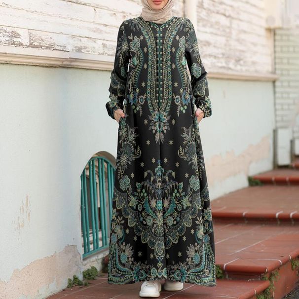 Women's Muslim Long Dress with Long Sleeves | Cross-Border Fashion | Dropshipping Available | Price Negotiable | Polyester Material_ecoleips.com