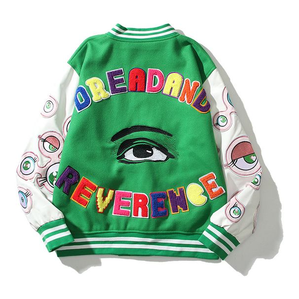 Women's Clothing God's eye embroidered badge loose baseball jacket jacket high street fashion brand jacket trendy_ecoleips.com