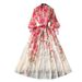 Women's Clothing Women's Printed Dress Stand Up Collar Long Sleeves High Waist Long Skirt Niche French Chiffon Fairy Skirt_ecoleips.com
