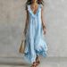 Women's Solid Color Sleeveless V-Neck Cotton Linen Swing Dress American Style Spring/Summer New Full-Length Dress_ecoleips.com