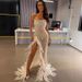 Women's Clothing Elegant And Sexy One Shoulder Beaded Tube Top Sequined Irregular Long Slit Dress_ecoleips.com