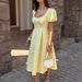 Elegant Puff Sleeve A-Line Dress Women's Clothing Flattering Silhouette American Style Spring Summer_ecoleips.com
