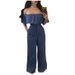 Women's Clothing Casual Women's Wide Leg Ruffled Jumpsuit Sexy Sleeveless Lace Up Denim Jumpsuit_ecoleips.com