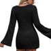 Women's Elegant Knitted Beach Dress With Shell Metal Decor, V-Neck, Long Sleeve, Bodycon Fit – White/Black (S/M/L)_ecoleips.com