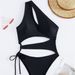 Women's Clothing Oblique Shoulder One Piece Swimsuit Sexy Conservative Solid Black One Shoulder Bikini_ecoleips.com