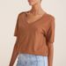 Deep V-Neck Design T-Shirt Style Top Summer Knitted Linen Bamboo Cotton Short Sleeved Loose Women_ecoleips.com