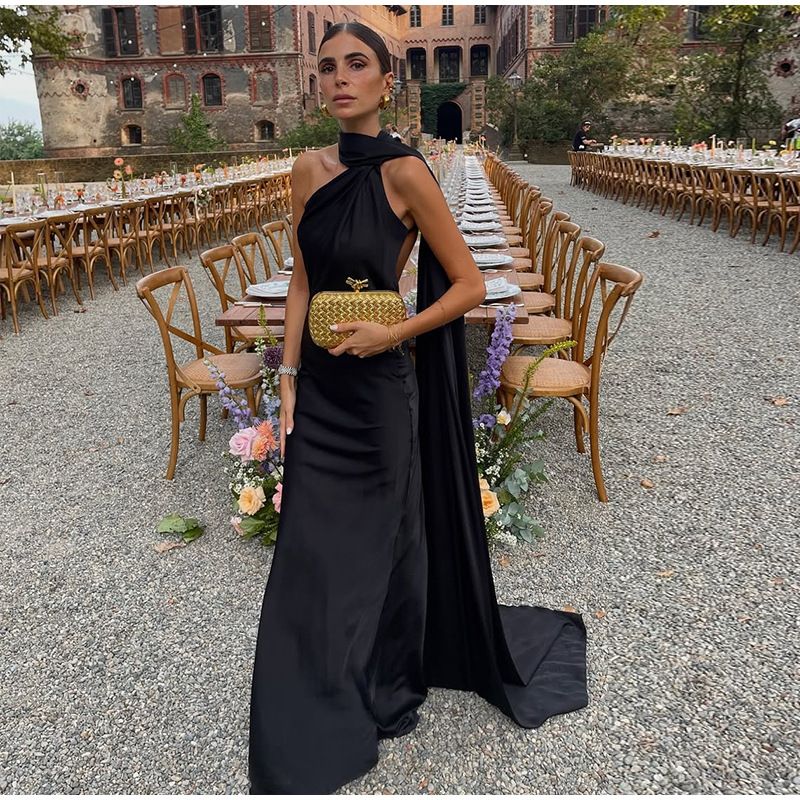 Women's Sexy Satin Ribbon Halter Strapless Sleeveless Maxi Dress – Elegant Party Evening Gown 2026_ecoleips.com
