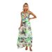 Women's Clothing Spring And Summer Style Printed Lace V Neck Waist Sexy A Line Dress_ecoleips.com