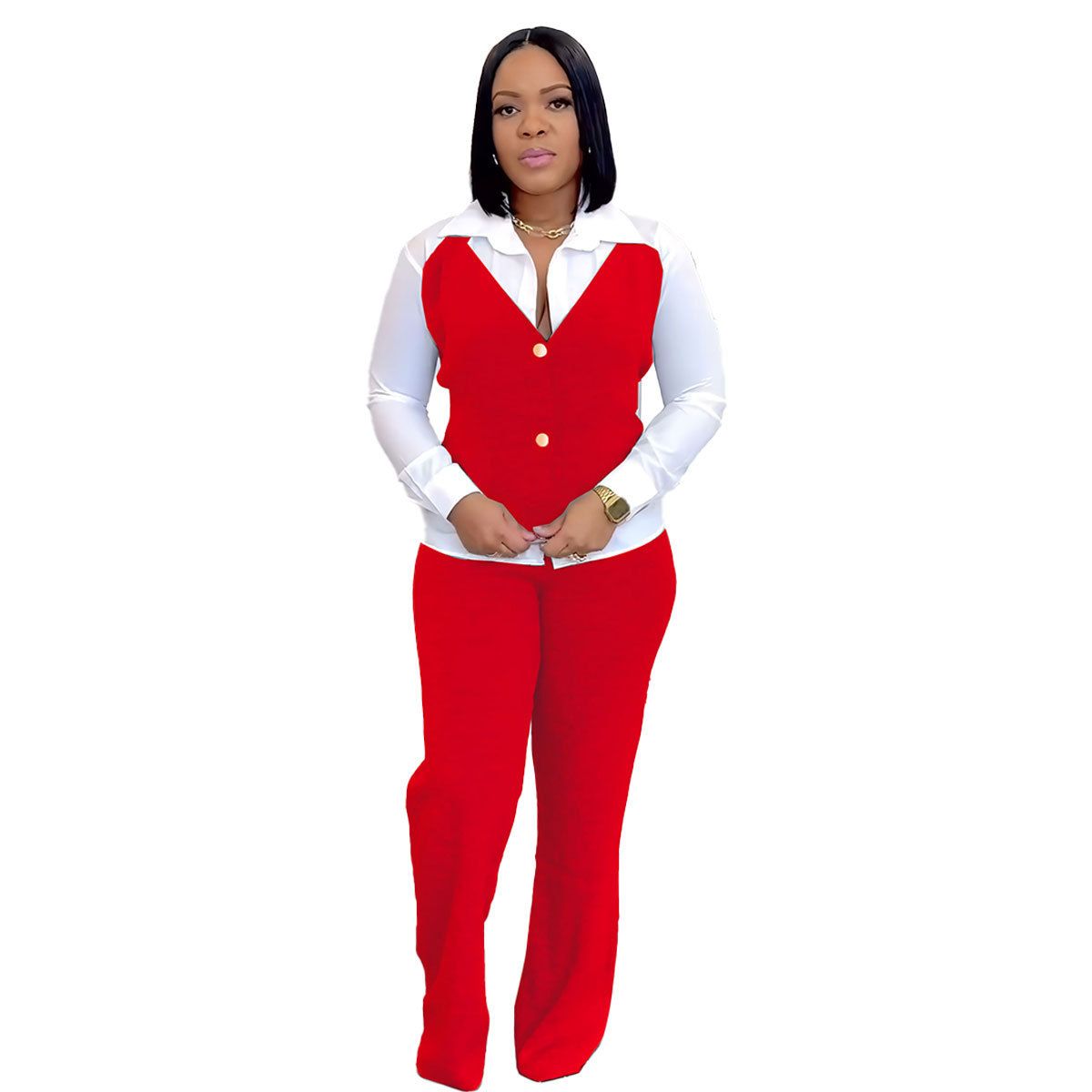 Women’s Clothing two piece shirt vest stitching sweater pants suit two piece suit_ecoleips.com