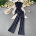 High End Fashionable V Neck Fitted Coat And High Waisted Wide Leg Suit Pants Set Embroidered Beaded Sequined Goddess like Women's Clothing_ecoleips.com