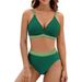 Women's Clothing New Bikini Split High Waist Sports Swimsuit Contrast Color Cross Gathered Swimsuit Bikini_ecoleips.com