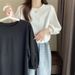 New Lantern T-Shirt For Women, Spring And Autumn 2022, Loose Fit, Versatile, Three-Quarter Sleeve Top, Base_ecoleips.com