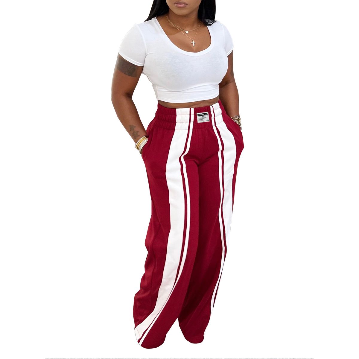 Women's Wide Leg Pants - High Waisted Casual Palazzo Trousers With Elastic Waist, Trendy Loose Fit Lounge Pants_ecoleips.com