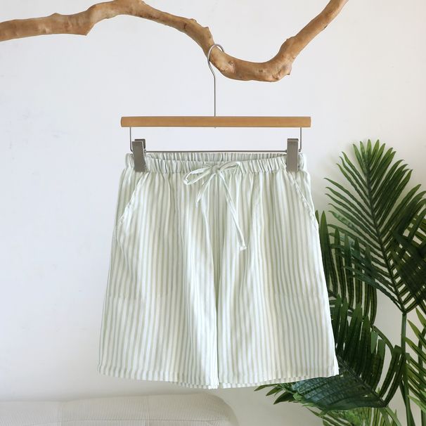 Summer 100% Cotton Pajamas Shorts Striped Women's Loose Fitting Sleep Bottoms Elastic Waist Sleep Shorts Home Lounge Wear_ecoleips.com