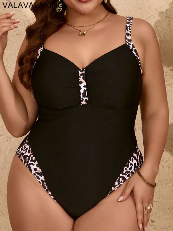 2026 Leopard Patchwork Plus Size Swimwear Women Push UP Lady Large One Piece Swimsuit Brazilian Chubby Beach Curvy Bathing Suit_ecoleips.com