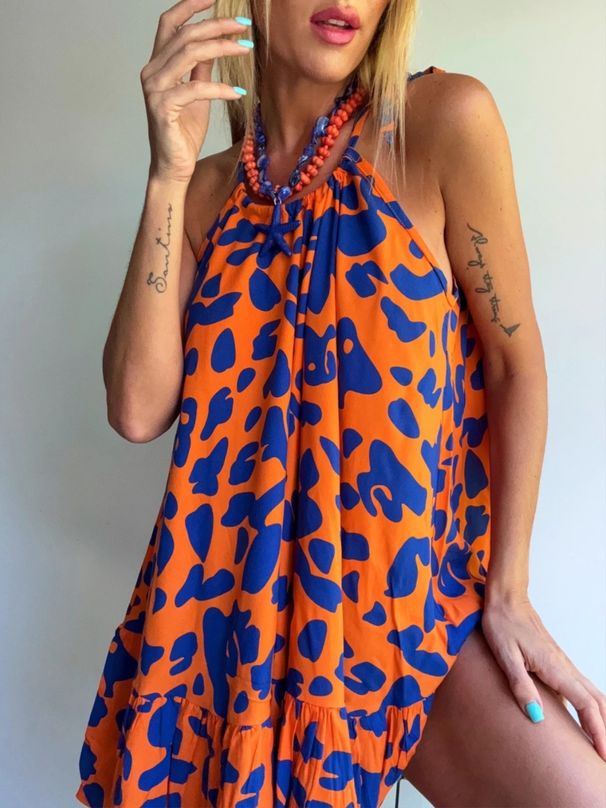 Women's Clothing Sleeveless Printed Lace Up Dress_ecoleips.com