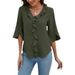 2026 Summer European American Women V Neck Ruffle 3/4 Sleeve Casual Fashion Shirt_ecoleips.com