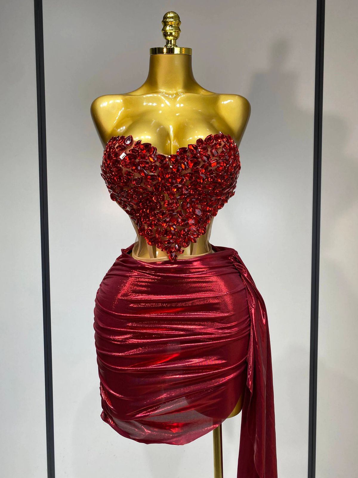 Sparkly Red Diamond Sexy Top Two Pieces Set Women Celebrate Party Luxury Birthday Nightclub Performance Dancer Stage Outfit 9D2E_ecoleips.com
