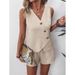 Women's Clothing Summer Suit Fashion Casual V Neck Irregular Vest Shorts Suit_ecoleips.com