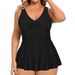Aria Basics 2026 New European And American Plus Size Women's Swimsuit With Print, Sleeveless One-Piece Skirt Style,_ecoleips.com