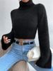 Women's Clothing Trendy Cropped Fuzzy High Neck Sweater For Women - Soft & Warm Winter Pullover, Streetwear Chic, White/Black, S/M/L_ecoleips.com
