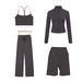 Women's 4-Piece Activewear Set - Y-Back Crop Top, Cropped Jacket, 5-Inch Shorts & Straight Leg Pants - Stretchy Nylon Sporty Outfit_ecoleips.com