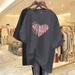 Women's Clothing Plus Size Clothes Pink Cotton T-Shirt Summer Short-Sleeved Heart-Shaped Print Mid-Length Loose Fit Fashionable Casual Wear_ecoleips.com