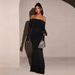 Women's Clothing"Elegant Off-Shoulder Mesh Dress – Silver Trim & Bodycon Fit For Women"_ecoleips.com