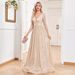 Evening Dress For Women V Neck Long Sleeve Sequins New Style Wedding Host Temperament Slim Party Dance Dress_ecoleips.com