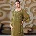 Military-Green Hand-Sewn Chiffon Dress With A Long, Loose Skirt; An Abaya-Style Garment._ecoleips.com